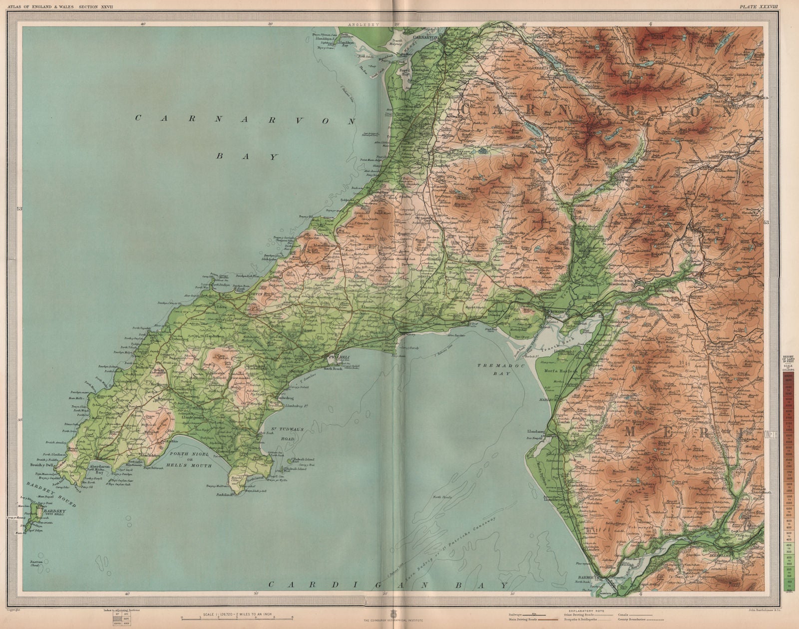 LLŶN/LLYN PENINSULA & SNOWDONIA. Wales Caernarvon Porthmadog. LARGE 1903 map